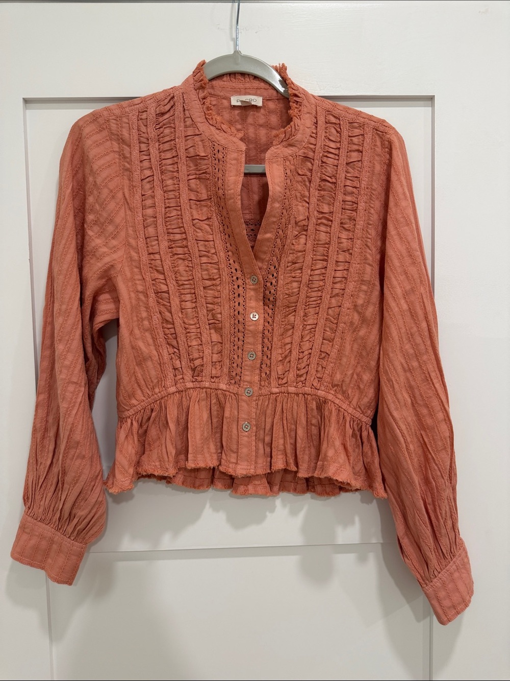 Pilcro by Anthropologie 100% Cotton Ruffle Pintuck Peplum Blouse Dusty Rose Boho
